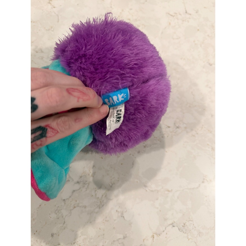 BarkBox Purple Three Eyed Monster Squeaky Plush Dog Toy Teal Pink Accent - Picture 6 of 6